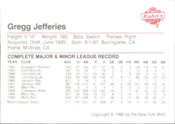 1990 Kahn's New York Mets #NNO Gregg Jefferies Back