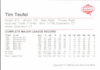 1990 Kahn's New York Mets #NNO Tim Teufel Back