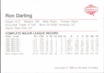 1990 Kahn's New York Mets #NNO Ron Darling Back