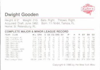 1990 Kahn's New York Mets #NNO Dwight Gooden Back