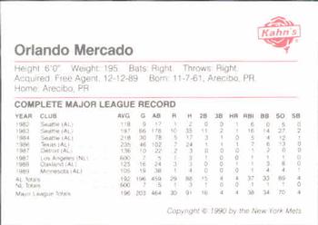 1990 Kahn's New York Mets #NNO Orlando Mercado Back