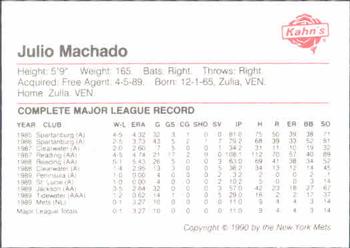 1990 Kahn's New York Mets #NNO Julio Machado Back