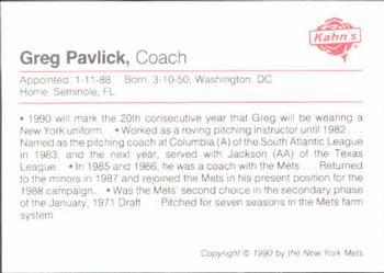 1990 Kahn's New York Mets #NNO Greg Pavlick Back