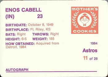 1984 Mother's Cookies Houston Astros #11 Enos Cabell Back