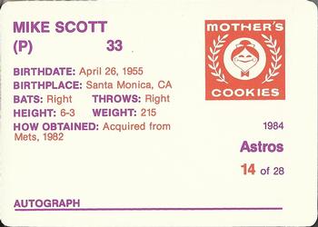 1984 Mother's Cookies Houston Astros #14 Mike Scott Back