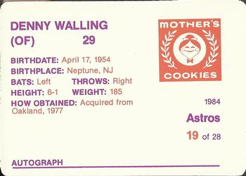 1984 Mother's Cookies Houston Astros #19 Denny Walling Back