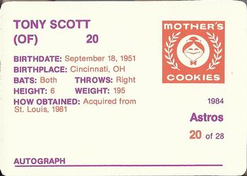 1984 Mother's Cookies Houston Astros #20 Tony Scott Back