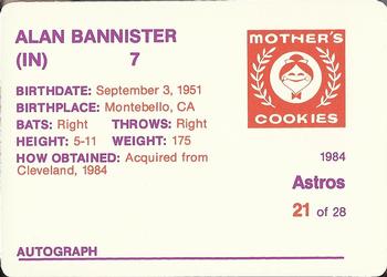 1984 Mother's Cookies Houston Astros #21 Alan Bannister Back