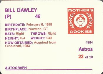1984 Mother's Cookies Houston Astros #22 Bill Dawley Back