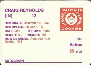 1984 Mother's Cookies Houston Astros #26 Craig Reynolds Back