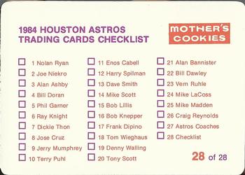 1984 Mother's Cookies Houston Astros #28 Astros Logo Back