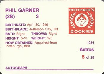 1984 Mother's Cookies Houston Astros #5 Phil Garner Back