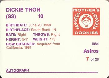 1984 Mother's Cookies Houston Astros #7 Dickie Thon Back