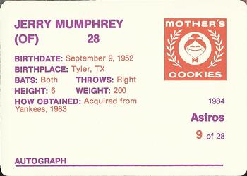 1984 Mother's Cookies Houston Astros #9 Jerry Mumphrey Back