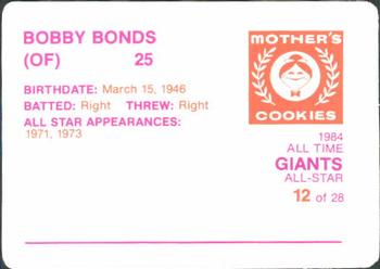 1984 Mother's Cookies San Francisco Giants #12 Bobby Bonds Back