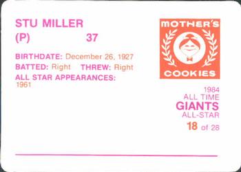 1984 Mother's Cookies San Francisco Giants #18 Stu Miller Back