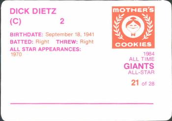 1984 Mother's Cookies San Francisco Giants #21 Dick Dietz Back