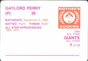 1984 Mother's Cookies San Francisco Giants #4 Gaylord Perry Back