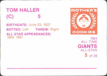 1984 Mother's Cookies San Francisco Giants #5 Tom Haller Back