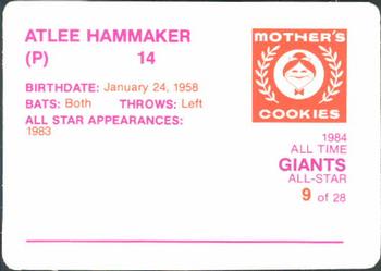 1984 Mother's Cookies San Francisco Giants #9 Atlee Hammaker Back