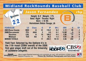 2009 Grandstand Midland RockHounds #NNO Jason Fernandez Back