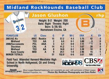 2009 Grandstand Midland RockHounds #NNO Jason Glushon Back