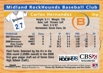 2009 Grandstand Midland RockHounds #NNO Carlos Hernandez Back