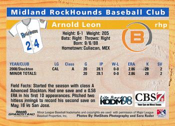 2009 Grandstand Midland RockHounds #NNO Arnold Leon Back