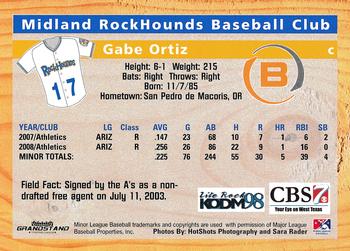 2009 Grandstand Midland RockHounds #NNO Gabe Ortiz Back
