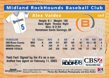 2009 Grandstand Midland RockHounds #NNO Alex Valdez Back