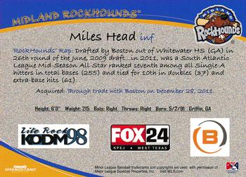 2012 Grandstand Midland RockHounds #NNO Miles Head Back