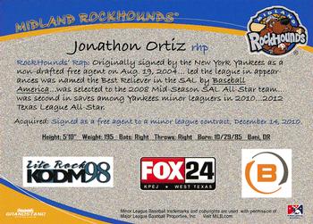 2012 Grandstand Midland RockHounds #NNO Jonathan Ortiz Back