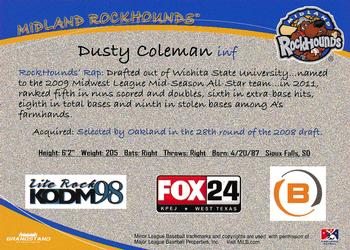 2012 Grandstand Midland RockHounds #NNO Dusty Coleman Back
