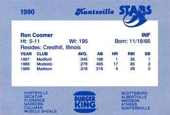 1990 Burger King Huntsville Stars #NNO Ron Coomer Back