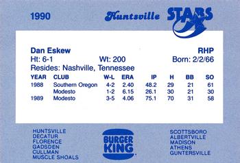 1990 Burger King Huntsville Stars #NNO Dan Eskew Back