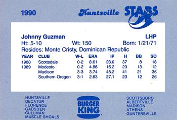 1990 Burger King Huntsville Stars #NNO Johnny Guzman Back
