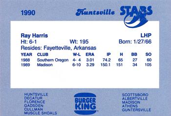 1990 Burger King Huntsville Stars #NNO Ray Harris Back