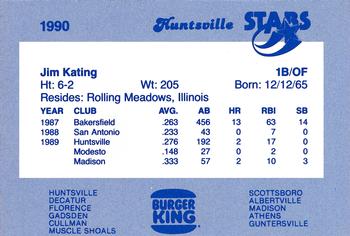 1990 Burger King Huntsville Stars #NNO Jim Kating Back