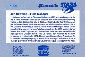 1990 Burger King Huntsville Stars #NNO Jeff Newman Back