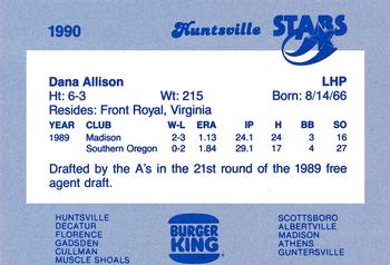 1990 Burger King Huntsville Stars #NNO Dana Allison Back