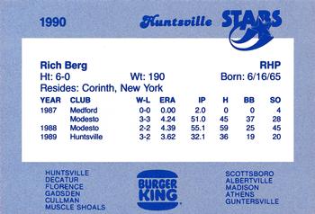 1990 Burger King Huntsville Stars #NNO Rich Berg Back