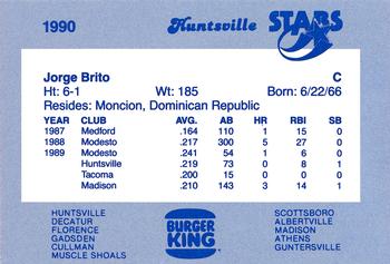 1990 Burger King Huntsville Stars #NNO Jorge Brito Back