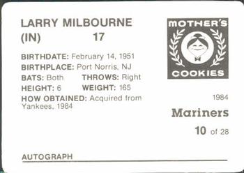 1984 Mother's Cookies Seattle Mariners #10 Larry Milbourne Back