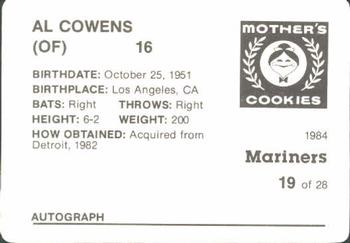1984 Mother's Cookies Seattle Mariners #19 Al Cowens Back