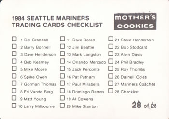 1984 Mother's Cookies Seattle Mariners #28 Seattle Kingdome Back