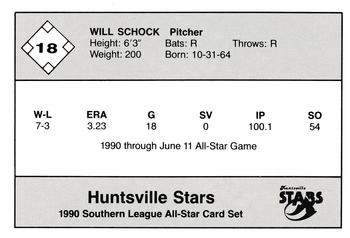 1990 Jennings Southern League All-Stars #18 Will Schock Back