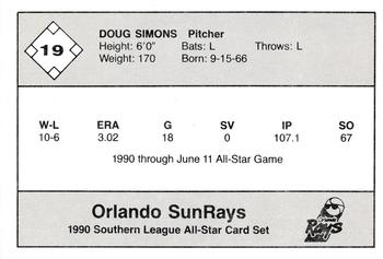1990 Jennings Southern League All-Stars #19 Doug Simons Back