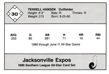 1990 Jennings Southern League All-Stars #30 Terrel Hansen Back