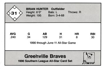 1990 Jennings Southern League All-Stars #31 Brian Hunter Back