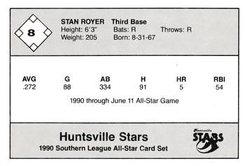 1990 Jennings Southern League All-Stars #8 Stan Royer Back